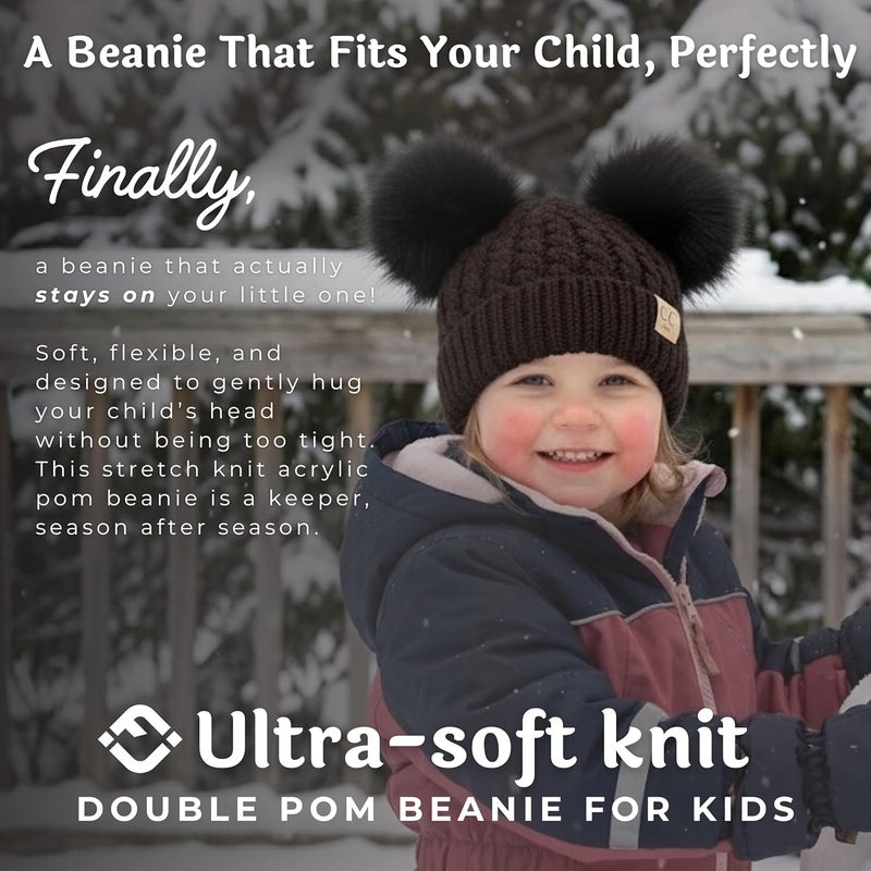 Funky Junque Toddler Double Pom Pom Beanie – Warm Knit Winter Hat for Girls Ages 1–6, Soft Kids Poms Beanies for Cold Weather - Image 2